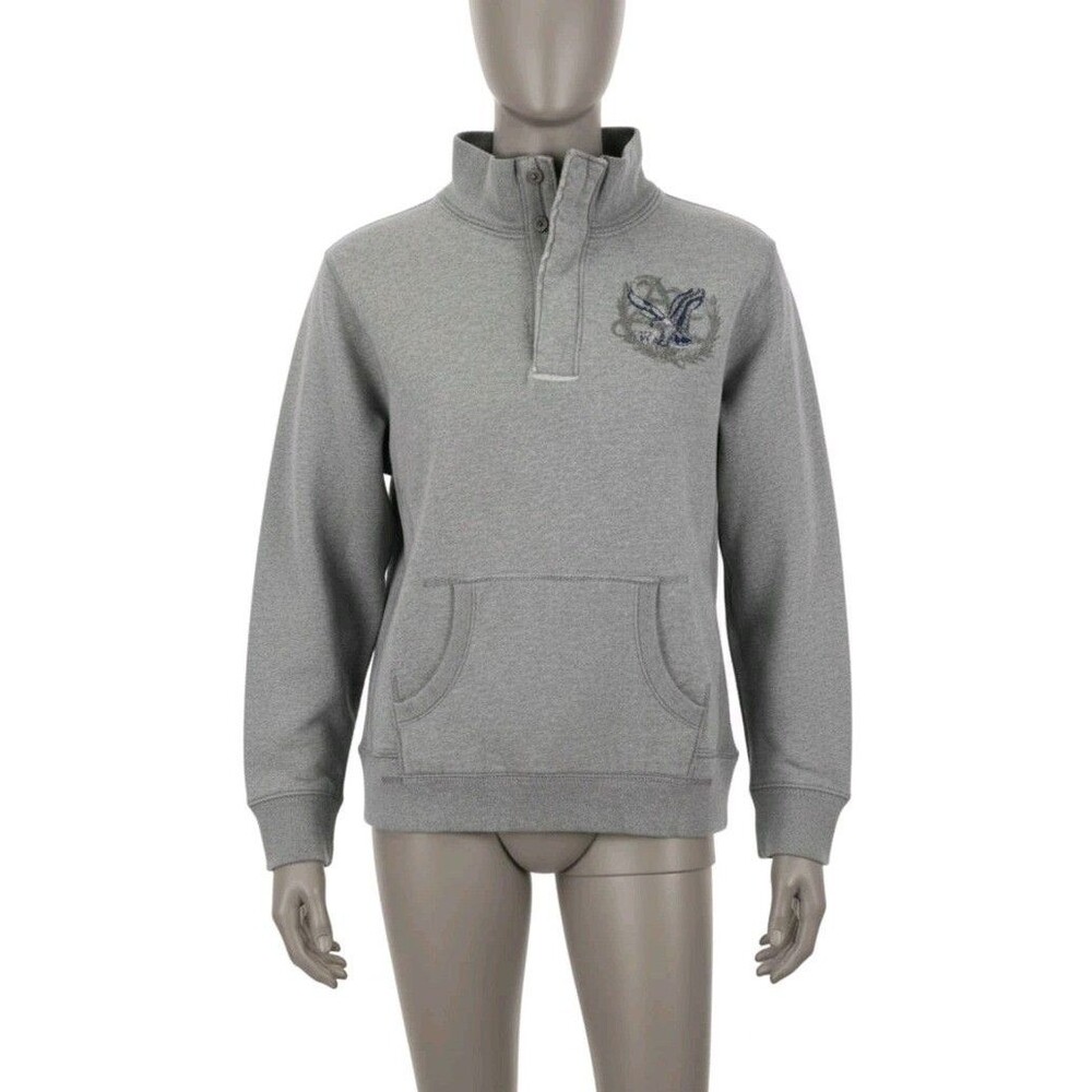 American Eagle Men's Large Gray 1/4 Quarter Zip Sweatshirt Long Sleeve Pullover